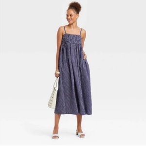 A New Day Maxi/midi Blue Striped Spaghetti Strap Smocked Slip Dress